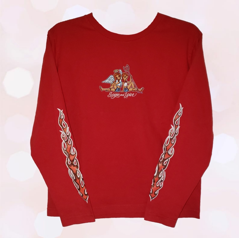 SOLD So Fly vintage 2000 Sugar and Spice angel girl devil girl flame shirt